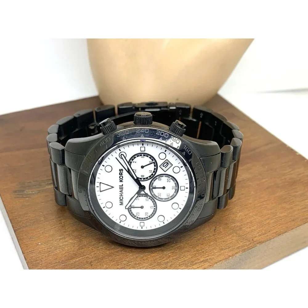 Michael Kors Men's Watch MK6083 Layton Quartz White Dial Black Steel 44mm